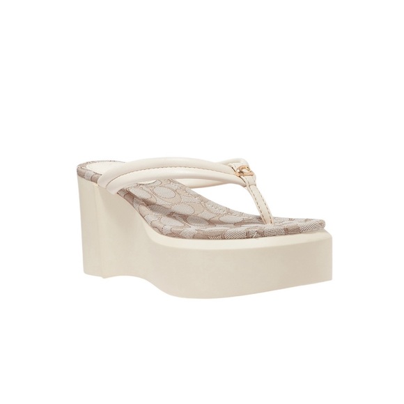 NWT COACH Franki Platform Flip Flops Chalk 9B - Picture 1 of 7